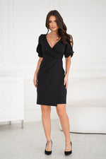 Bicotone Wrap-Neck Asymmetrical Pleated Cocktail Dress