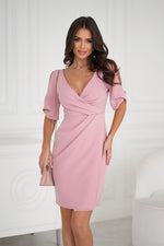 Bicotone Wrap-Neck Asymmetrical Pleated Cocktail Dress pink