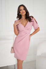 Bicotone Wrap-Neck Asymmetrical Pleated Cocktail Dress