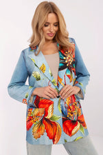 Floral Jacket Italy Moda Denim-Look Blazer blue 3 one-size-fits-all