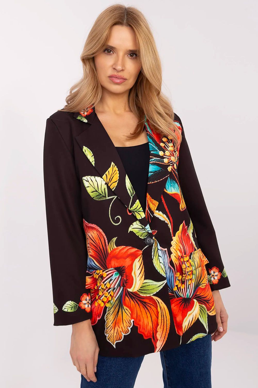 Floral Jacket Italy Moda Denim-Look Blazer black 3 one-size-fits-all