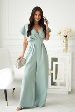 Bicotone Wide-Leg Flared Sleeve Belted Jumpsuit