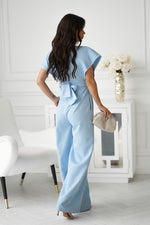 Bicotone Wide-Leg Flared Sleeve Belted Jumpsuit