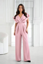 Bicotone Wide-Leg Flared Sleeve Belted Jumpsuit pink