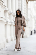 LaBalancia Zip Up Three Piece Loungewear Set beige