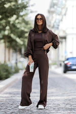 LaBalancia Zip Up Three Piece Loungewear Set brown