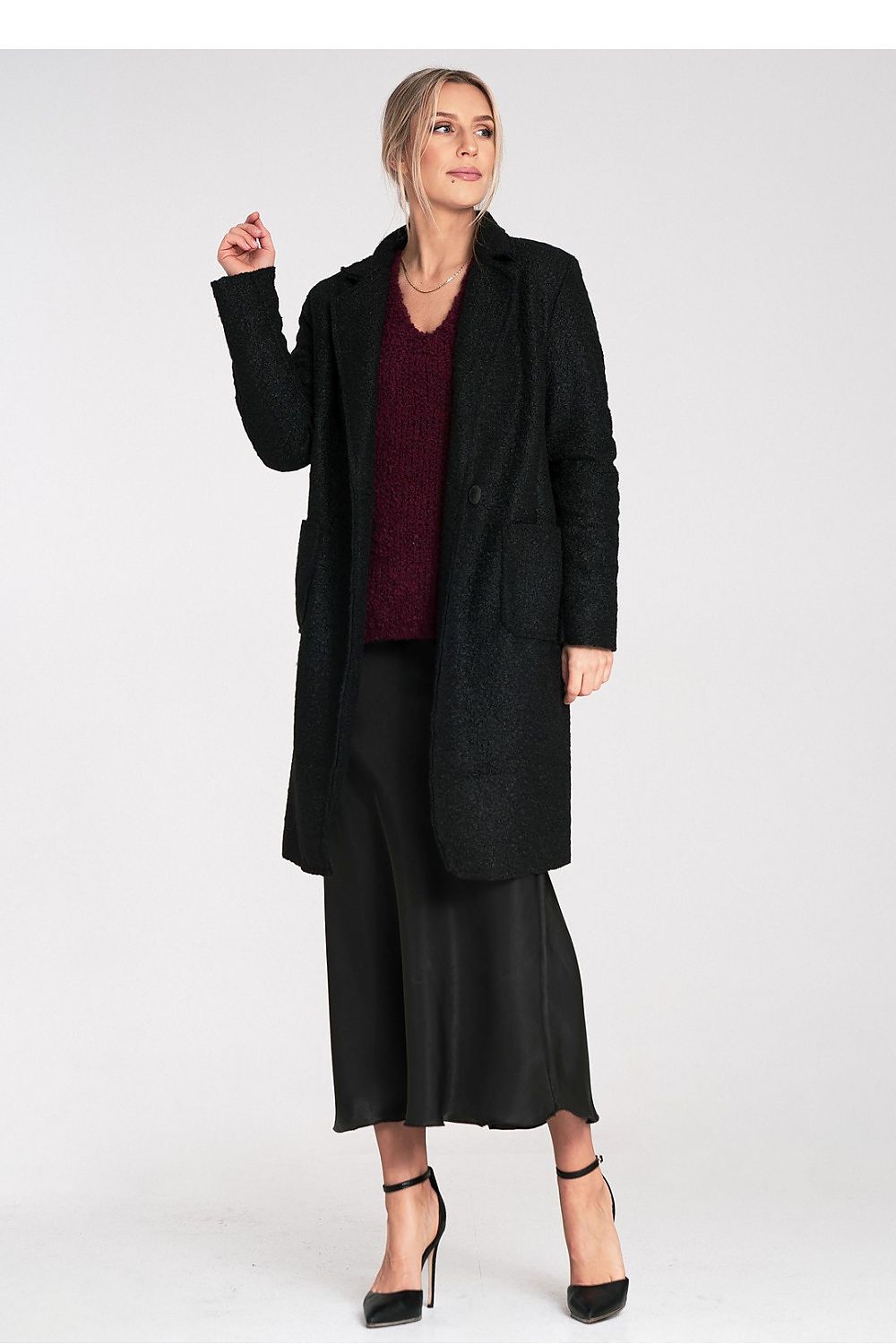 Figl Belted Wrap Midi Coat Black
