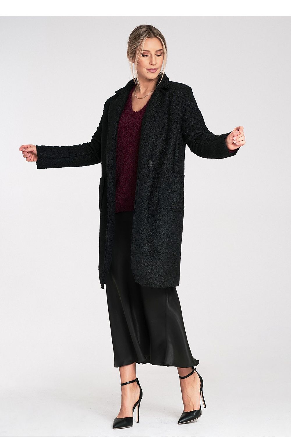 Figl Belted Wrap Midi Coat Black