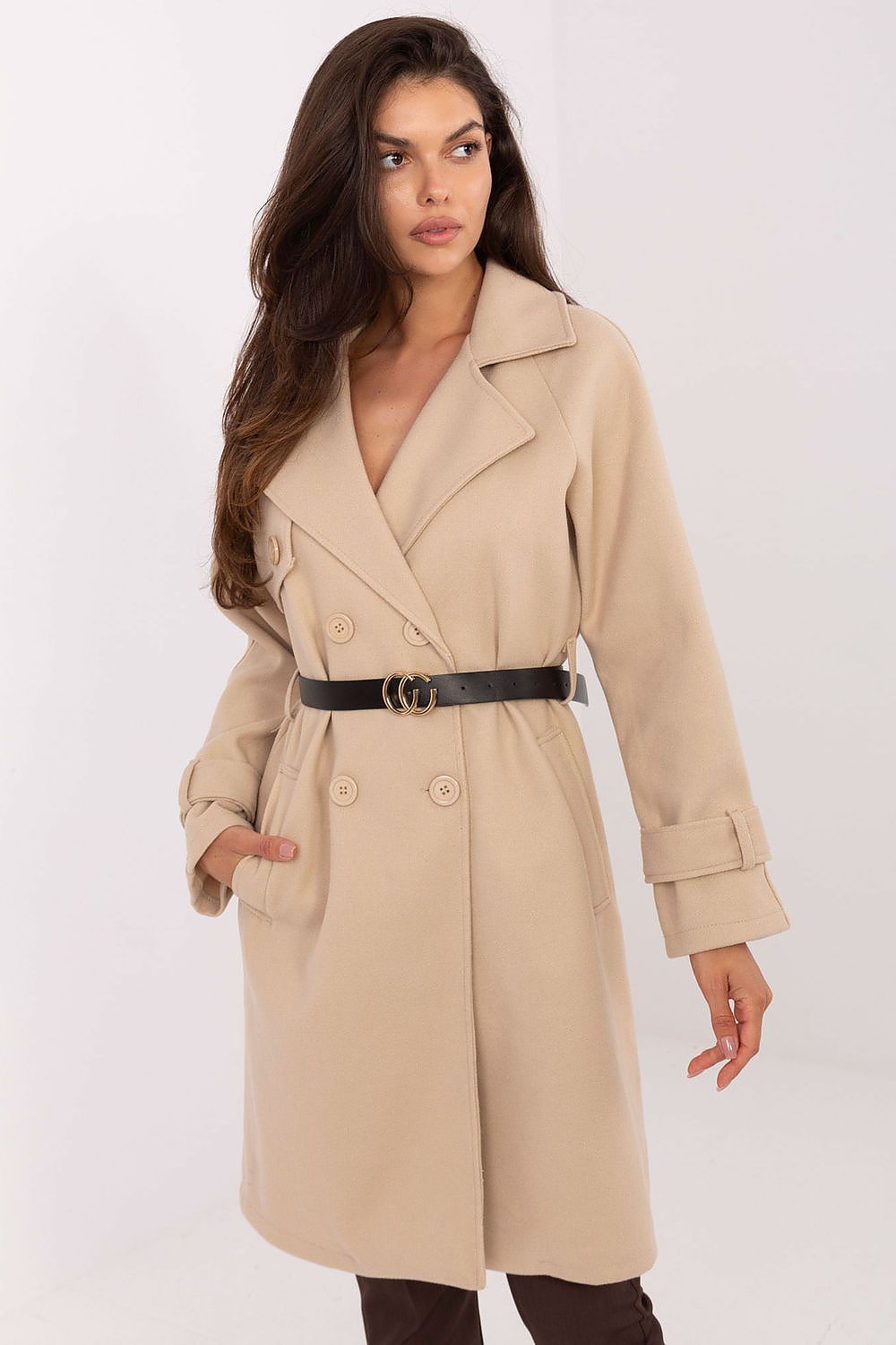 Rue Paris Long Belted Coat beige one-size-fits-all