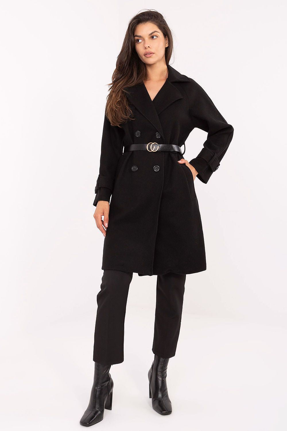 Rue Paris Long Belted Coat black one-size-fits-all