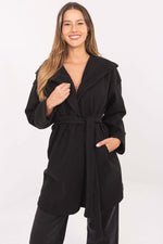 Rue Paris Hooded Belted Knit Coat black one-size-fits-all