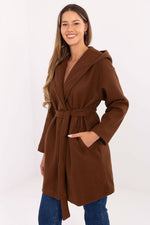 Rue Paris Hooded Belted Knit Coat