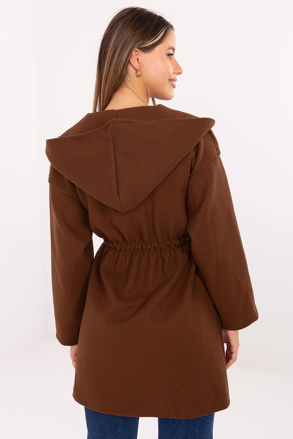 Rue Paris Hooded Belted Knit Coat