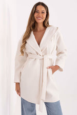 Rue Paris Hooded Belted Knit Coat white one-size-fits-all