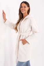 Rue Paris Hooded Belted Knit Coat