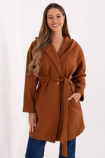 Rue Paris Hooded Belted Knit Coat brown 2 one-size-fits-all