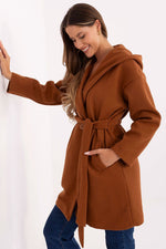 Rue Paris Hooded Belted Knit Coat