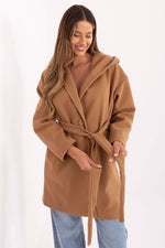 Rue Paris Hooded Belted Knit Coat brown 3 one-size-fits-all