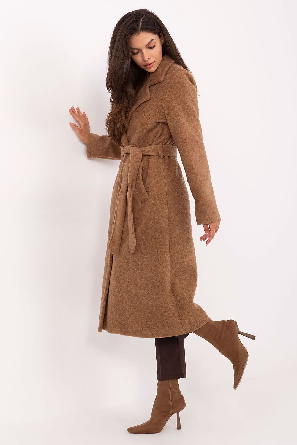 Factory Price Long Boucle Lapel Coat