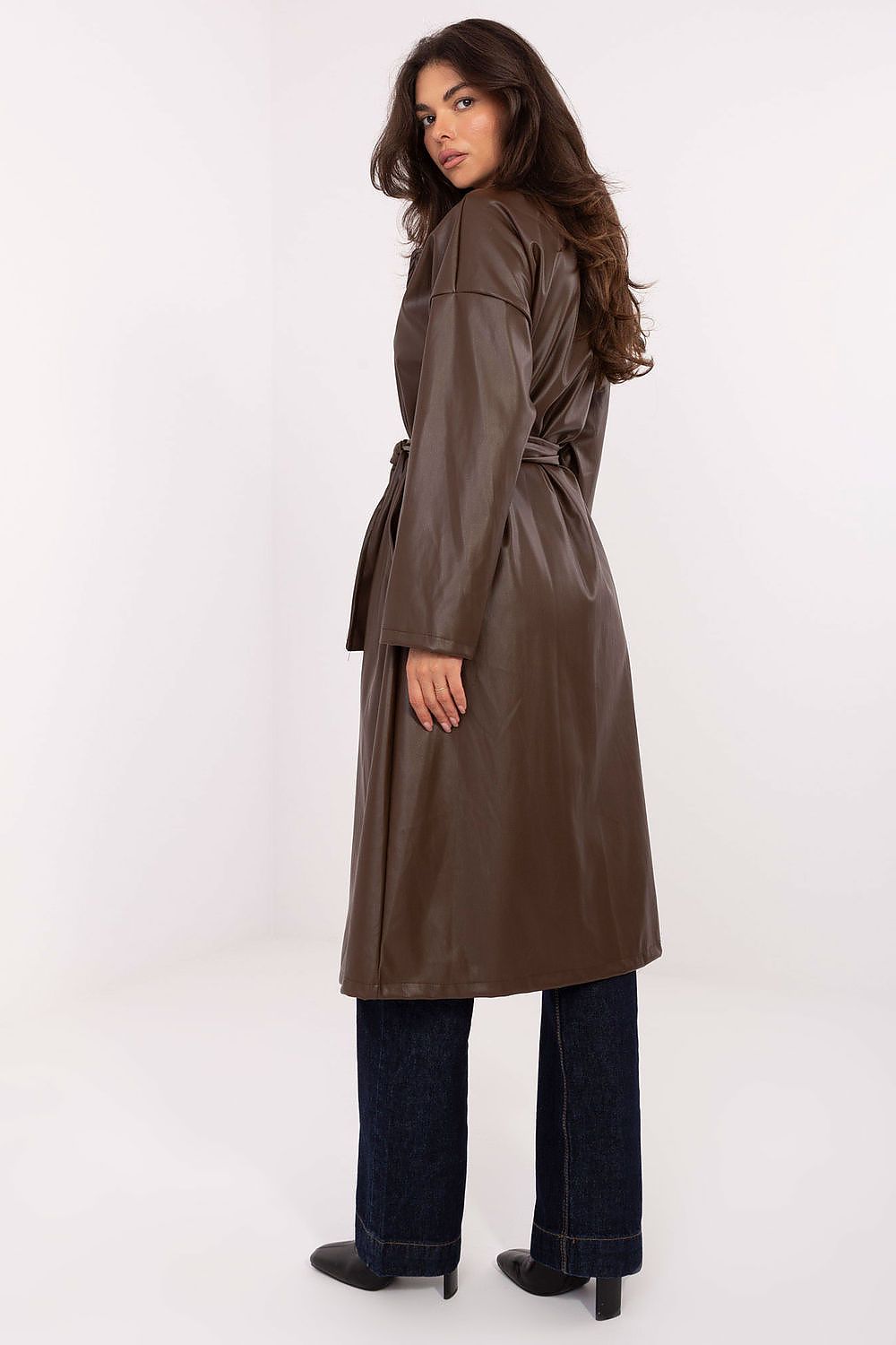 Rue Paris Knee-Length Belted Leather Coat