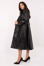 Rue Paris Knee-Length Belted Leather Coat
