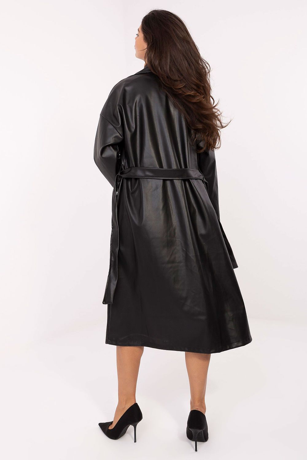 Rue Paris Knee-Length Belted Leather Coat