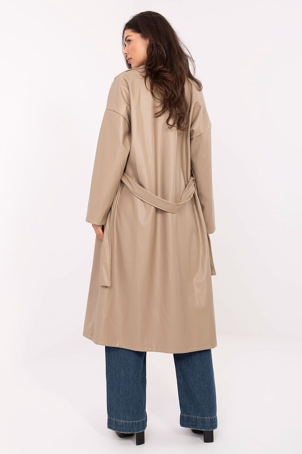 Rue Paris Knee-Length Belted Leather Coat