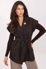 Rue Paris Quilted Buttoned Gilet Vest brown one-size-fits-all