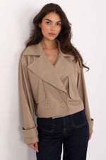 Rue Paris Short Eco-Leather Trench Coat beige one-size-fits-all