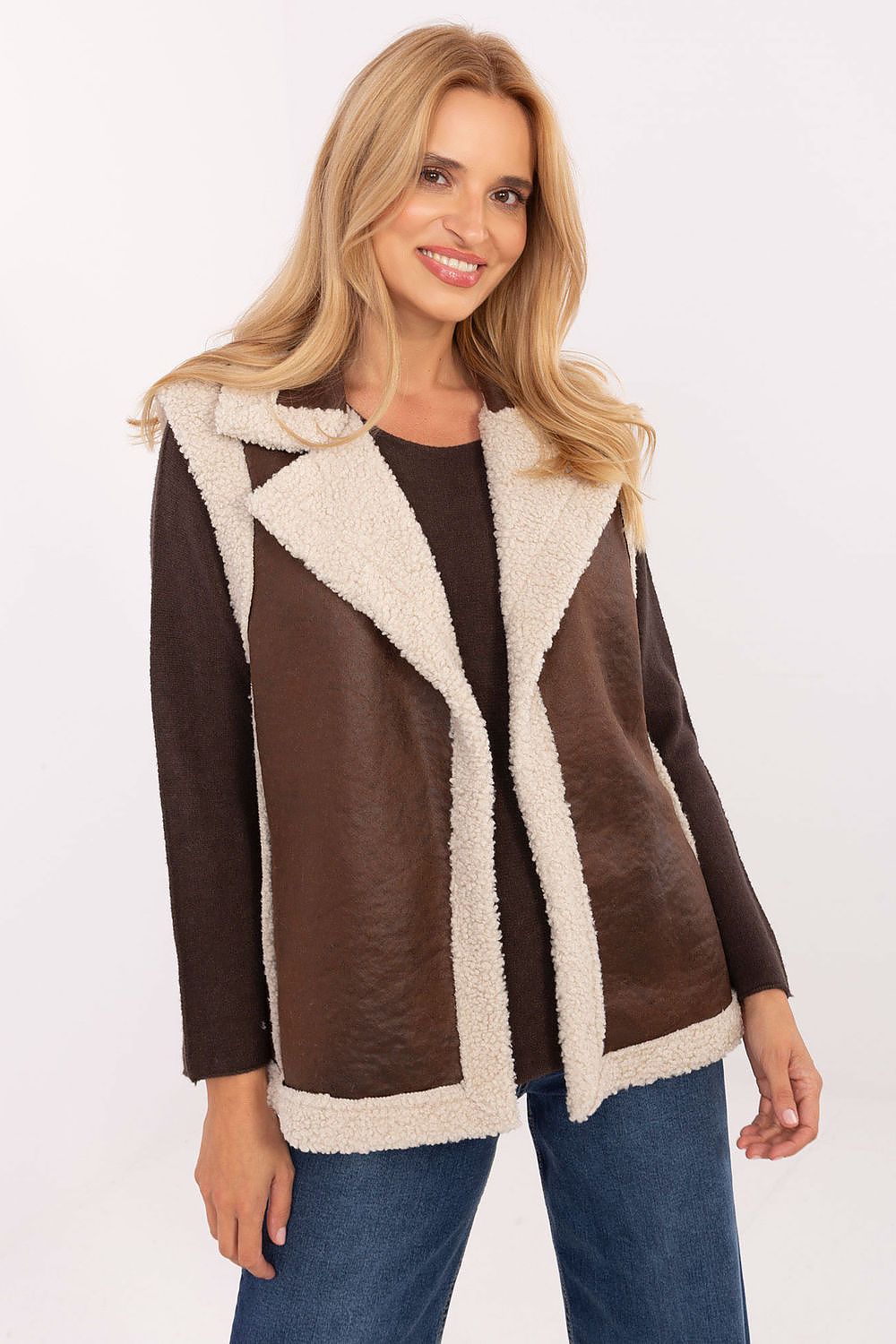 Factory Price Faux Fur Gilet Vest brown one-size-fits-all