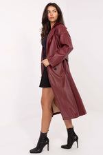 Rue Paris Knee-Length Belted Leather Coat