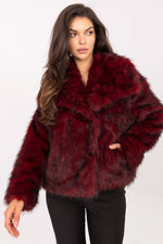 Rue Paris Faux Fur Lapel Jacket red one-size-fits-all