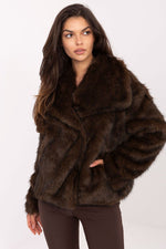 Rue Paris Faux Fur Lapel Jacket brown one-size-fits-all
