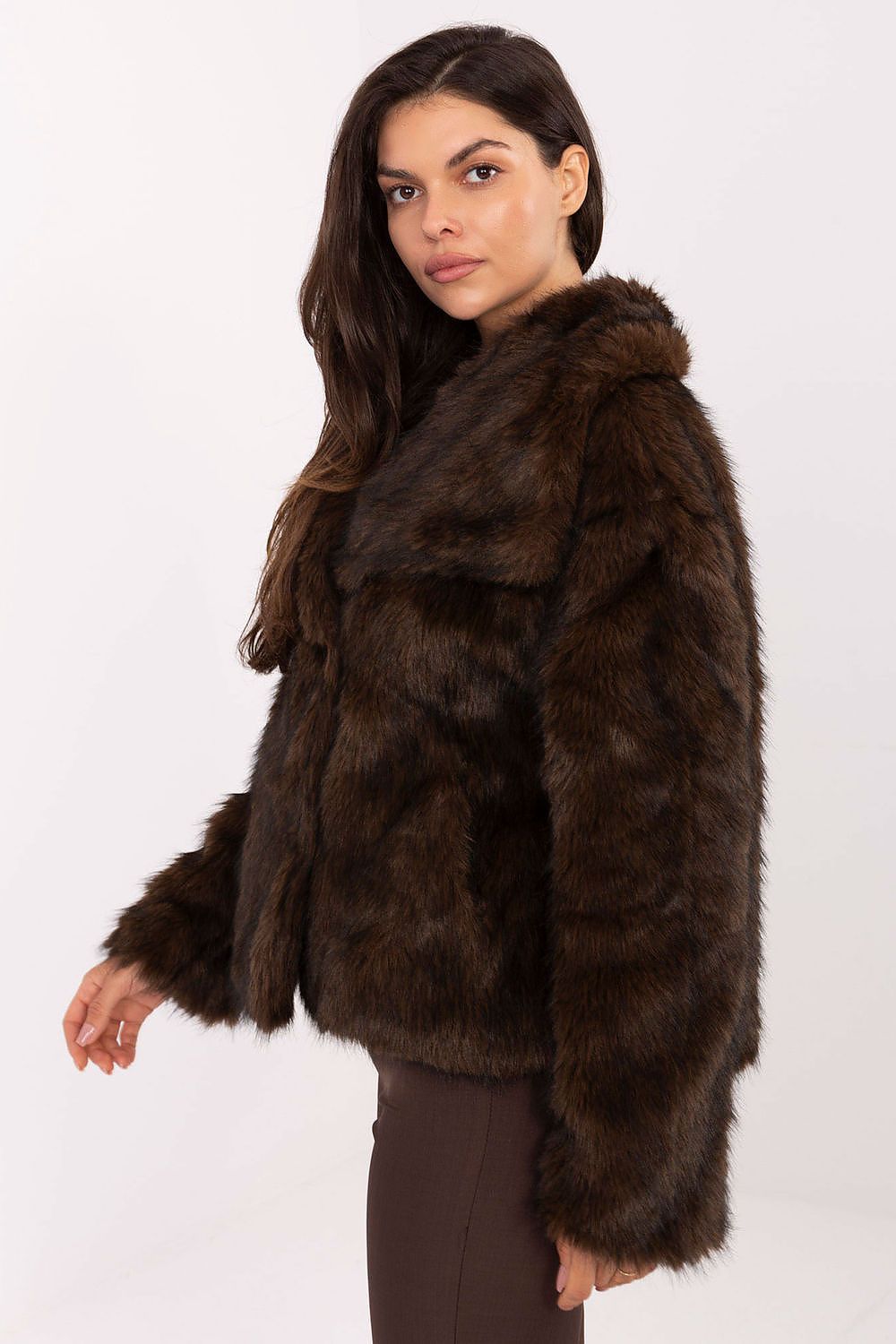 Rue Paris Faux Fur Lapel Jacket