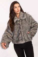 Rue Paris Fur Jacket with Wide Collar grey one-size-fits-all