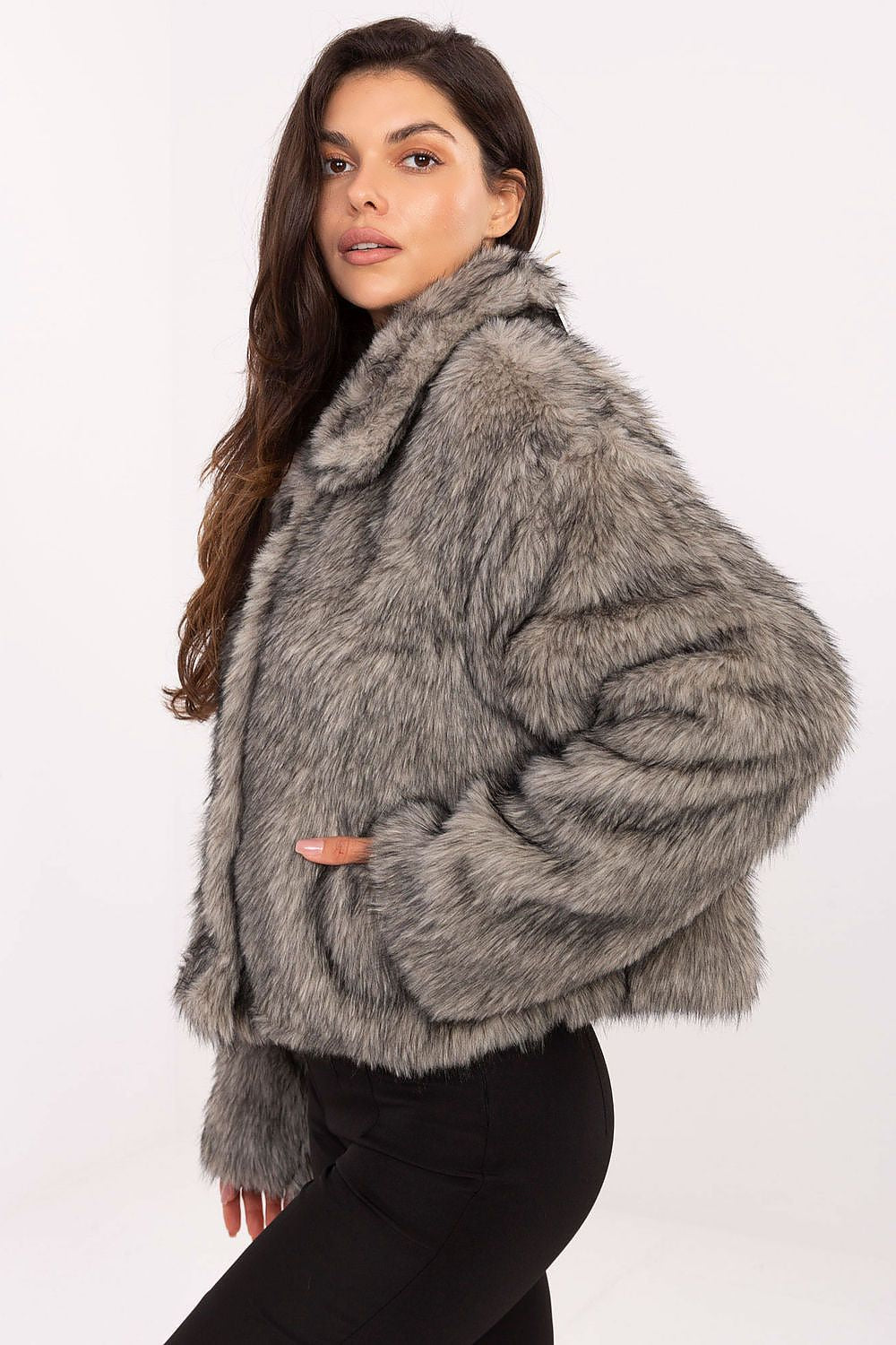 Rue Paris Fur Jacket with Wide Collar