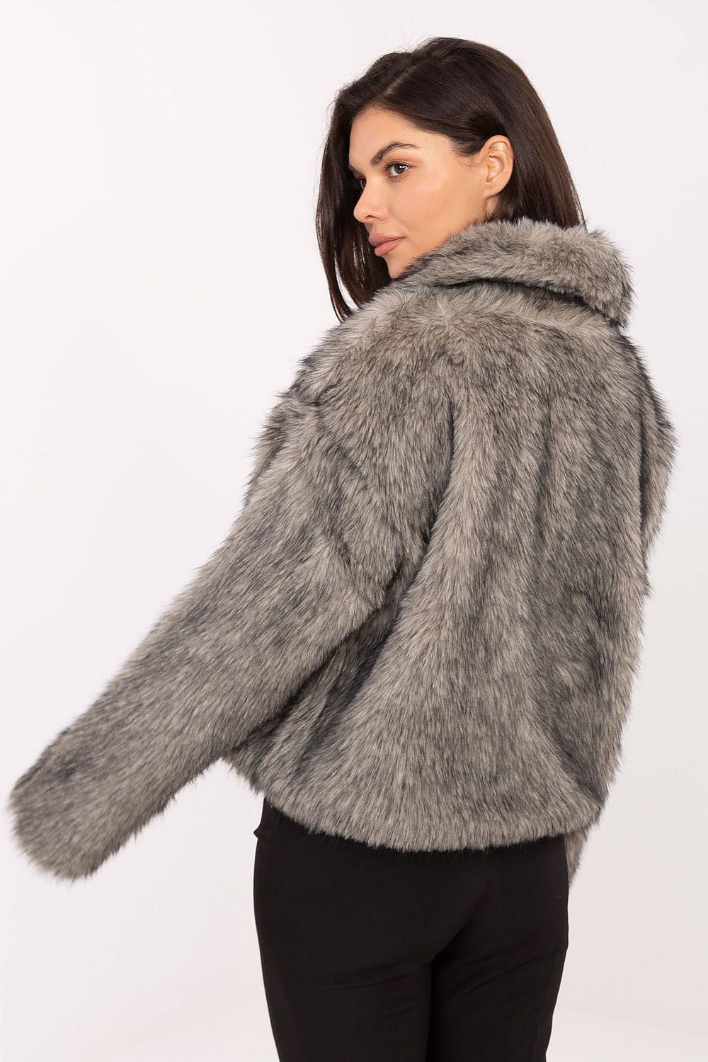 Rue Paris Fur Jacket with Wide Collar