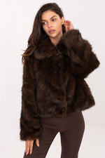 Rue Paris Fur Jacket with Wide Collar brown one-size-fits-all