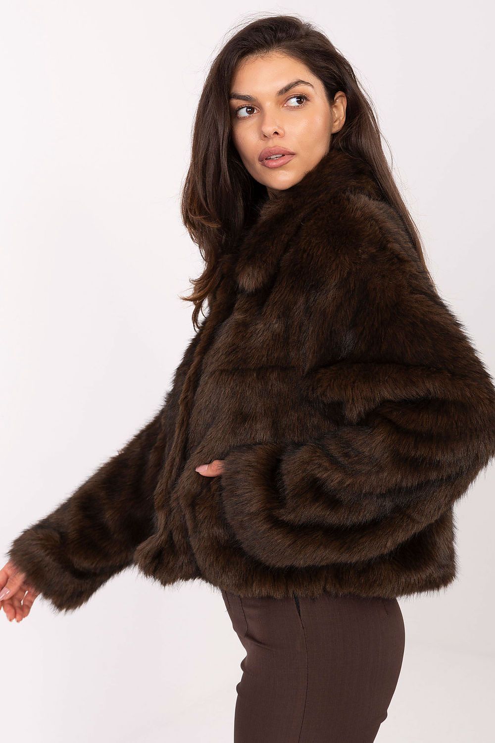 Rue Paris Fur Jacket with Wide Collar