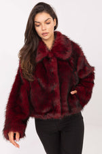 Rue Paris Fur Jacket with Wide Collar red one-size-fits-all