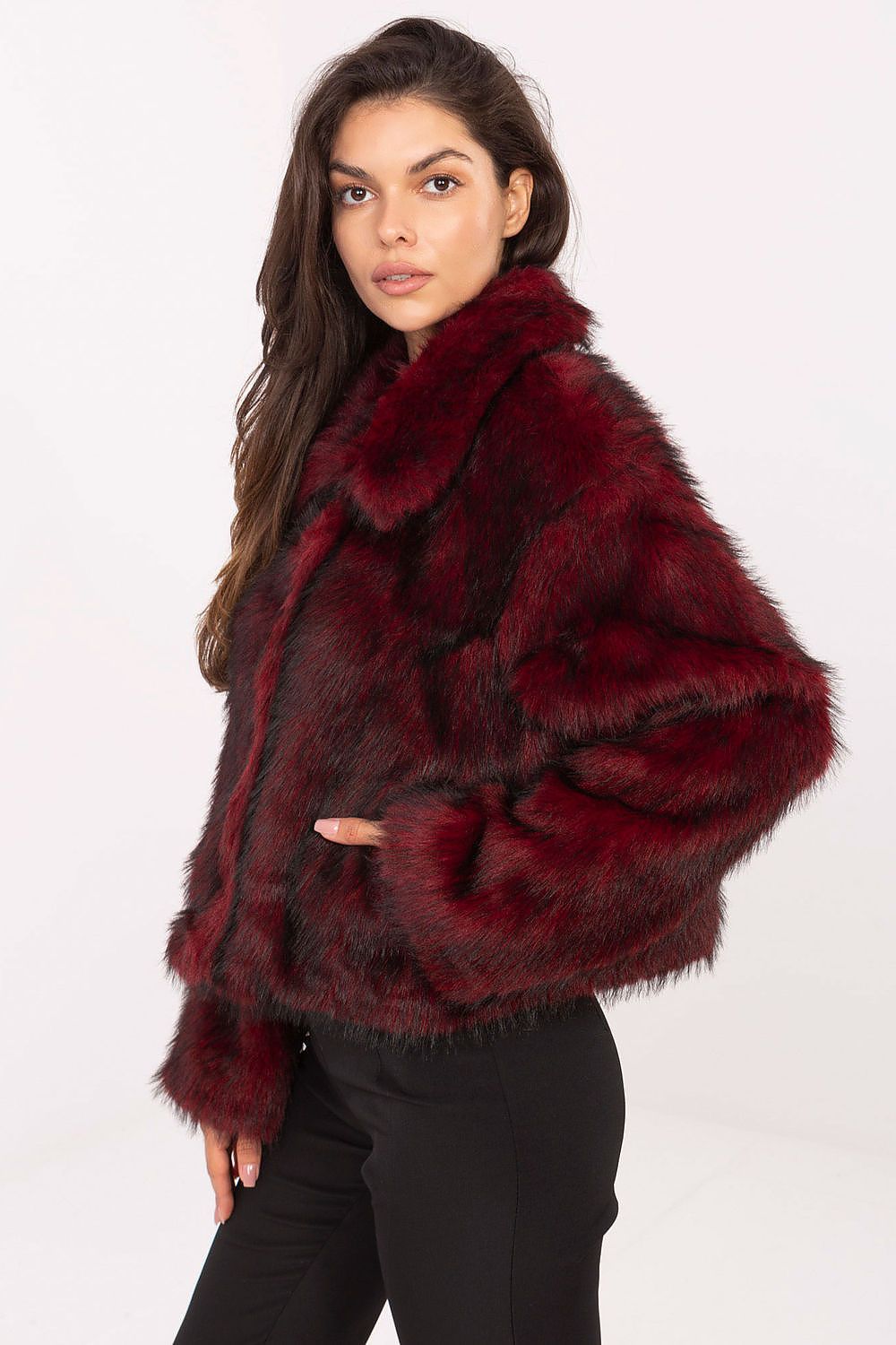 Rue Paris Fur Jacket with Wide Collar