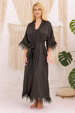 Kalimo Diva Long Gown Satin Feather Robe black