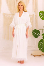 Kalimo Diva Long Gown Satin Feather Robe beige