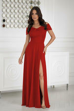 Bicotone Satin Twisted Bust Off-Shoulder Maxi Dress red