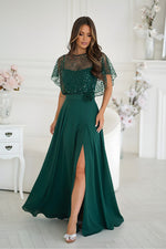 Bicotone Sequin Bolero Thin-Strap Rose Belt Maxi Dress green