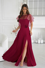 Bicotone Sequin Bolero Thin-Strap Rose Belt Maxi Dress red