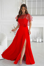 Bicotone Sequin Bolero Thin-Strap Rose Belt Maxi Dress red 2