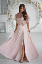 Bicotone Sequin Bolero Thin-Strap Rose Belt Maxi Dress