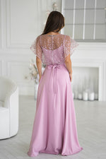Bicotone Sequin Bolero Thin-Strap Rose Belt Maxi Dress