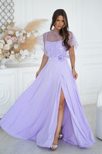 Bicotone Sequin Bolero Thin-Strap Rose Belt Maxi Dress